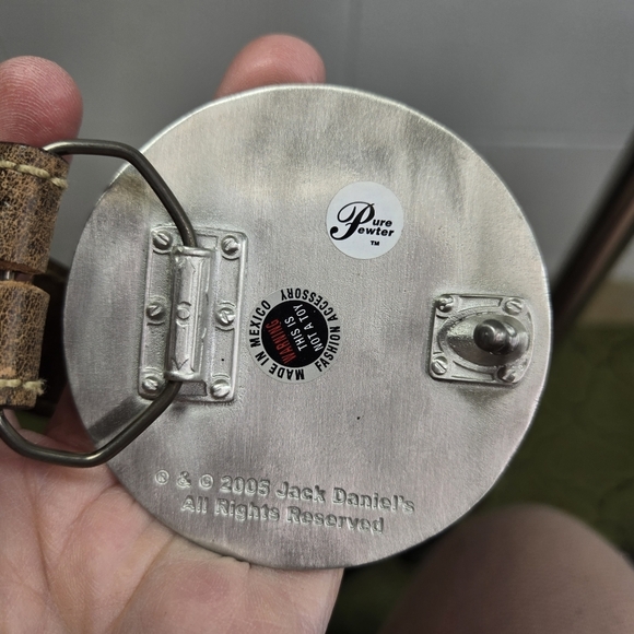 Vtg Y2k 2005 Old No 7 Jack Daniel's silver metal buckle brown leather mens belt - Picture 5 of 7